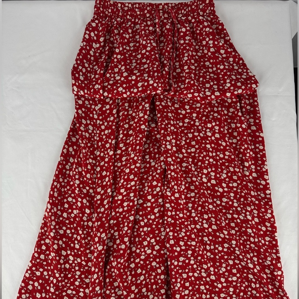 Blue Time Red Floral Maxi Skirt w/Stretchy Waist Band - Picture 3 of 7